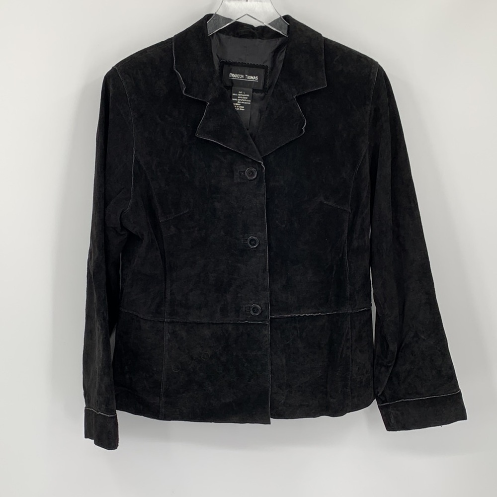 Brandon Thomas vintage black suede blazer jacket coat button patchwork women L